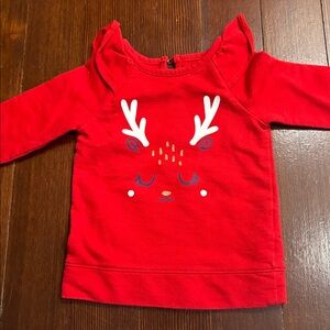 Adorable Red Reindeer Kids Shirt with Ruffle 12M